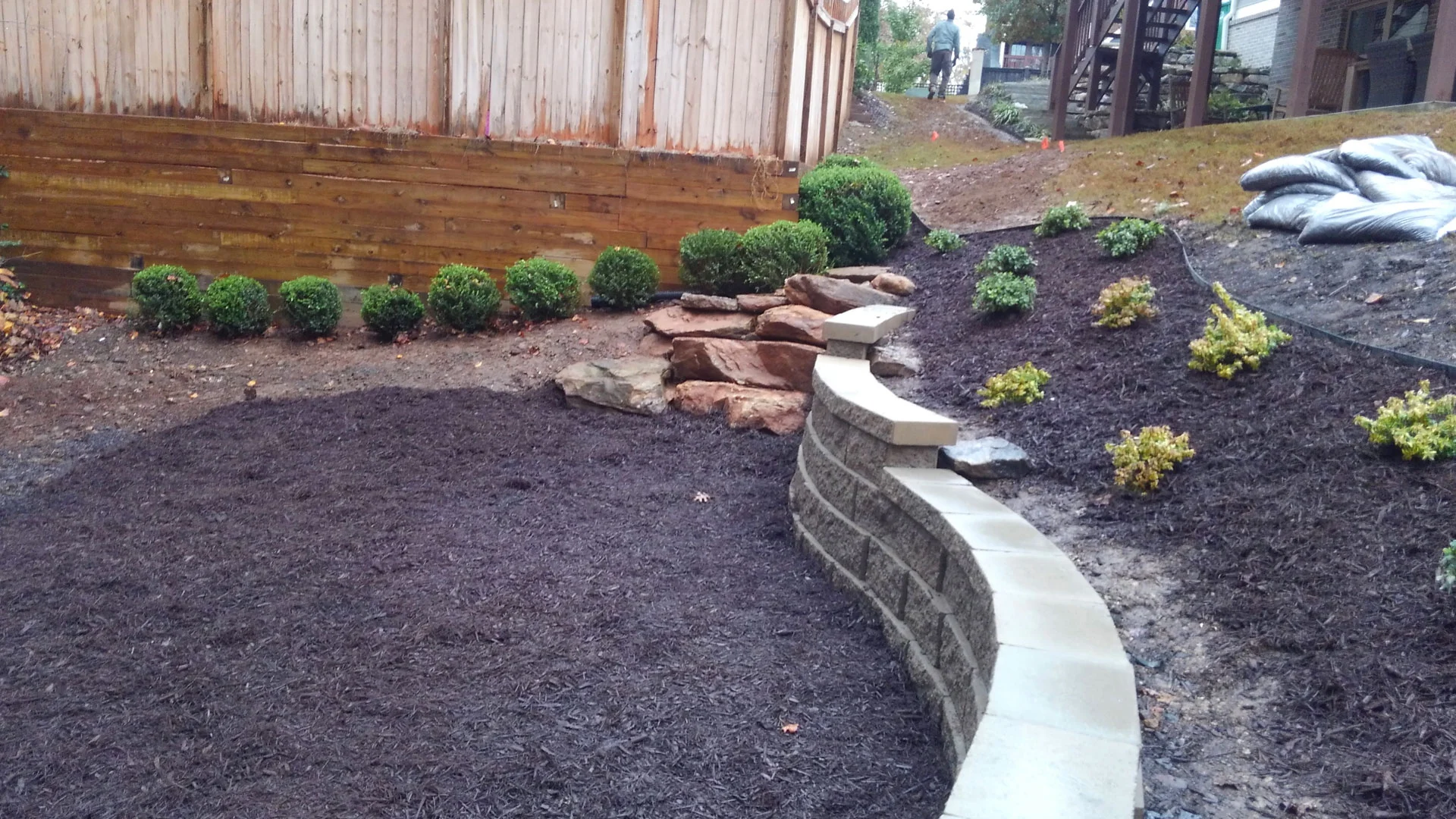 New landscaping and retaining wall at a property in Atlanta, GA.