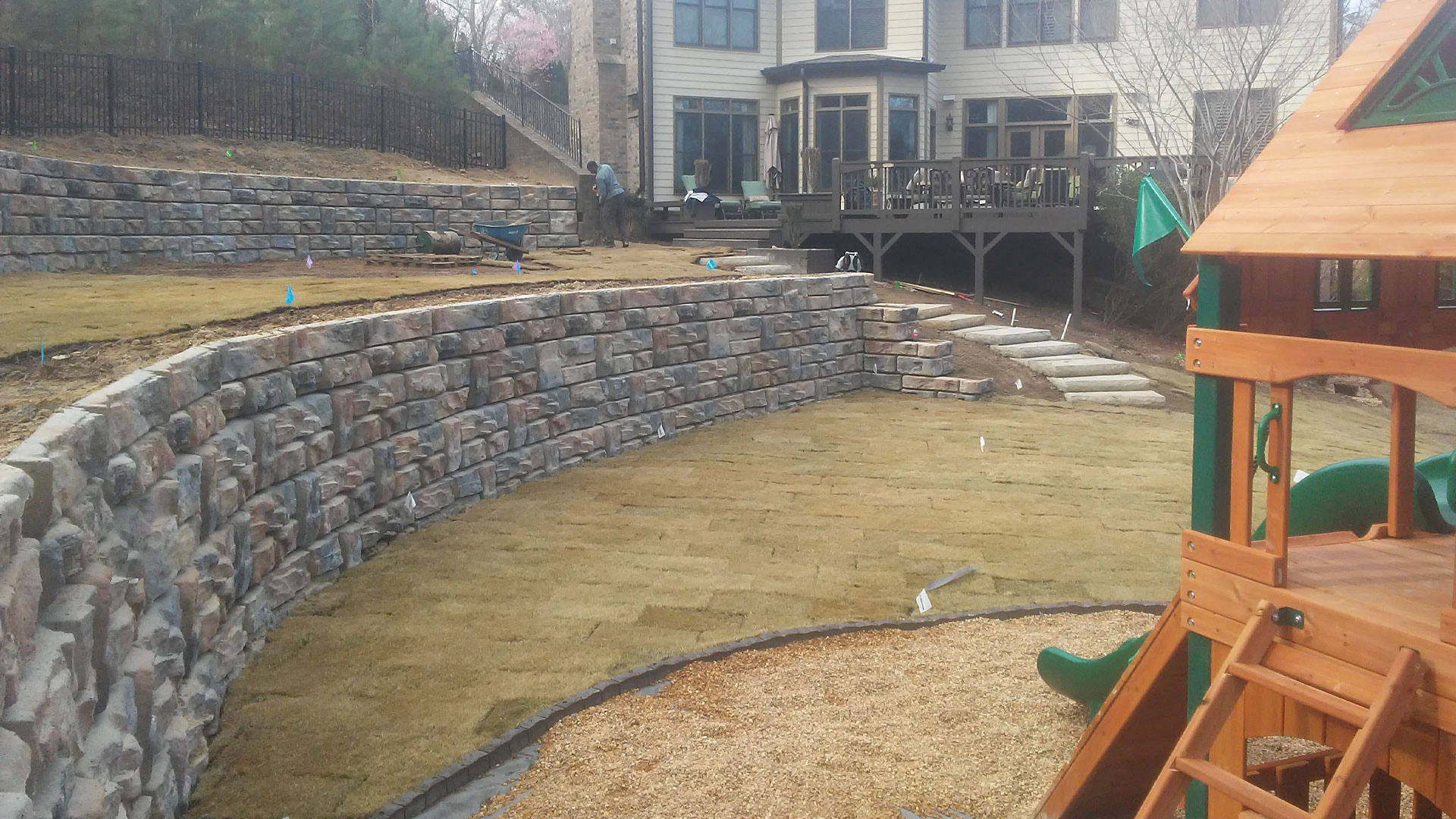 We constructed this large retaining wall at a home in Vinings, GA
