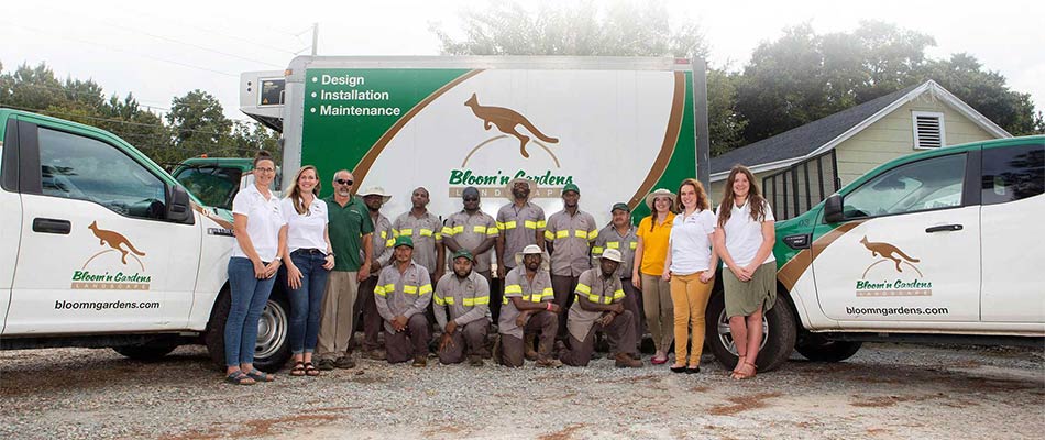 Bloom’n Gardens Landscape company crew, work trucks, and equipment near Atlanta, GA.