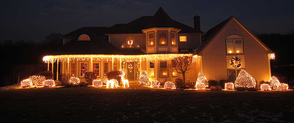 Holiday lighting installed and displayed on a home outside Atlanta, GA.