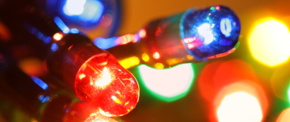 Bright colored holiday lights in Buckhead, GA.