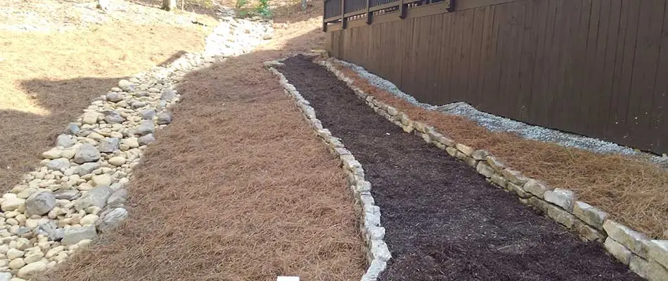 Dry creek bed drainage feature installed in Buckhead, GA.