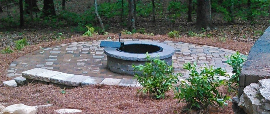 Fire pit and retaining wall installed at a home in Buckhead, Georgia.