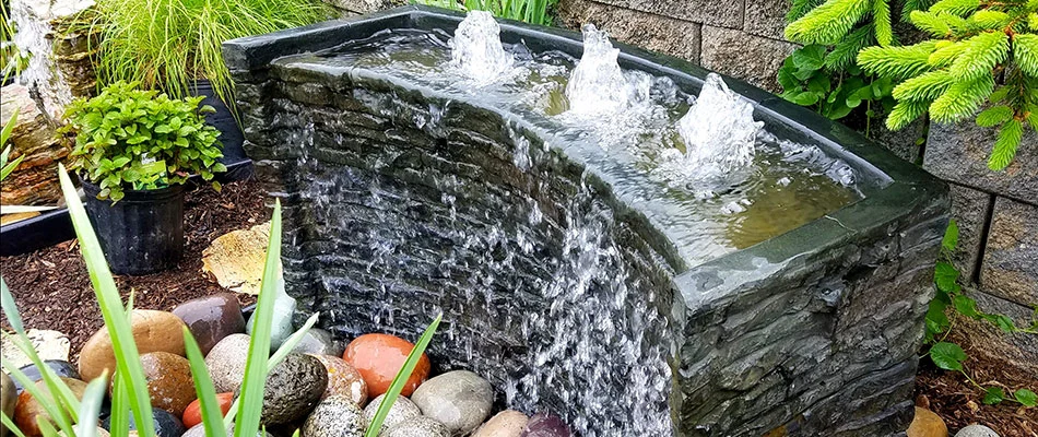 A beautiful stone bubbler water feature in Atlanta, GA.