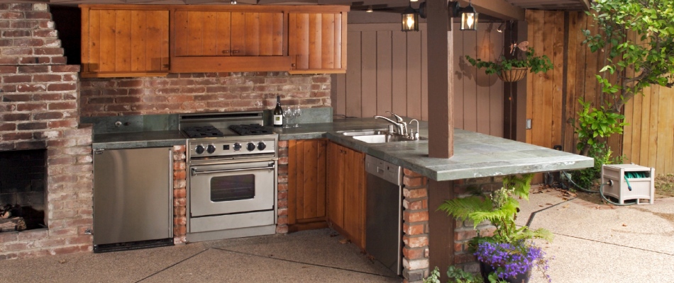 Stove included on outdoor kitchen installation in Smyrna, GA.