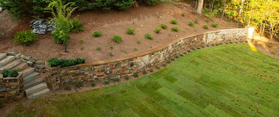 Stone retaining wall and landscaping in Atlanta, GA.